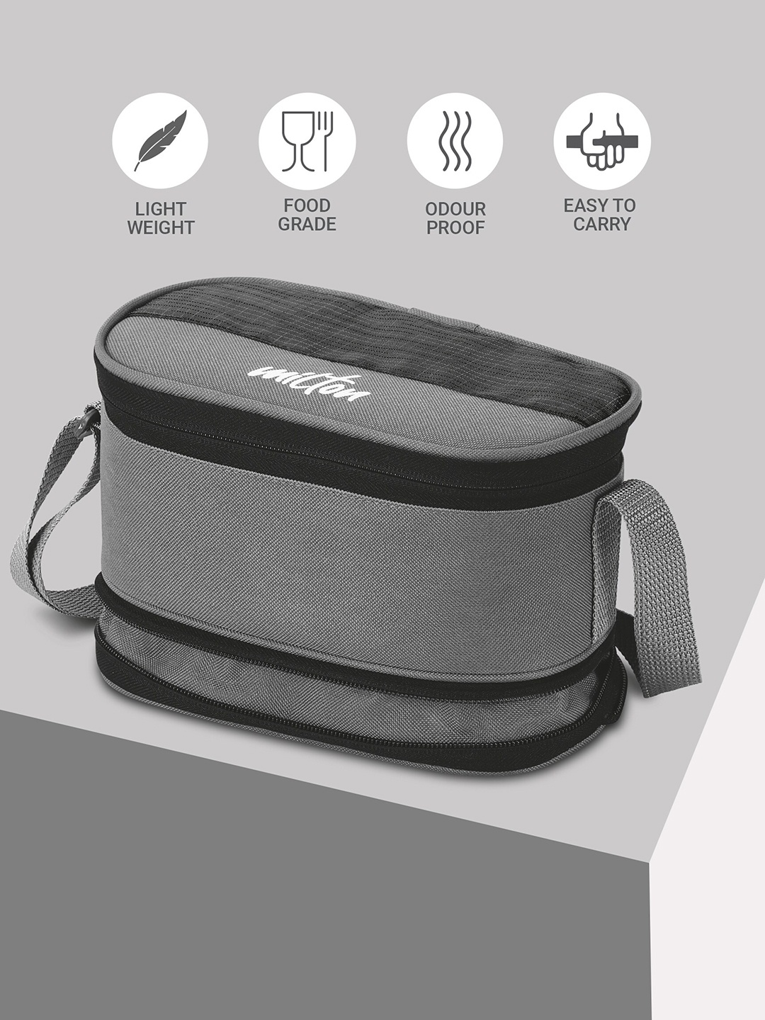 

Milton Triple Decker Stainless Steel Lunch Box With Spoon Fork & Insulated Jacket 1.68L, Black