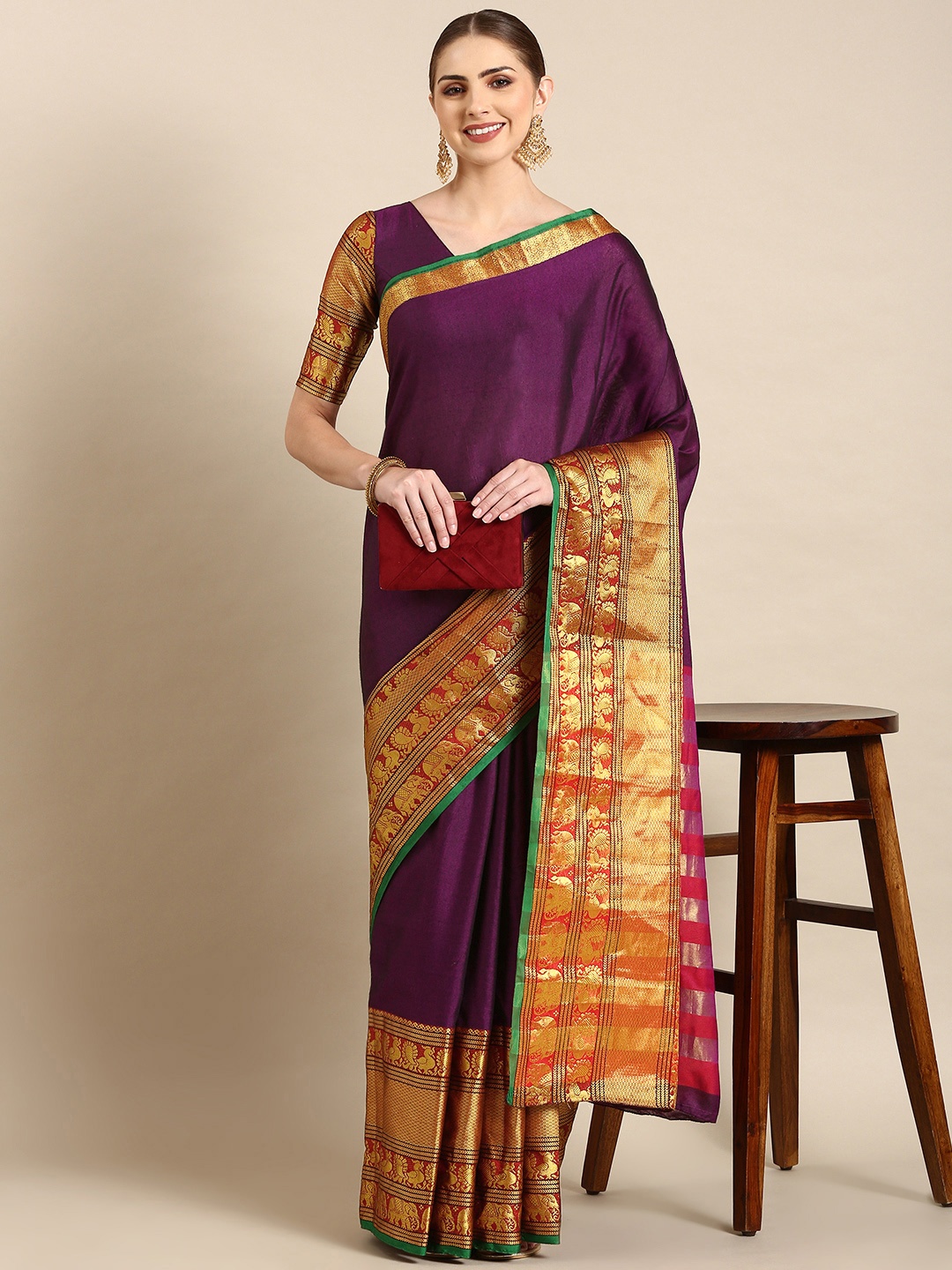 

LOOKNBOOK ART Woven Design Zari Narayan Peth Saree, Purple