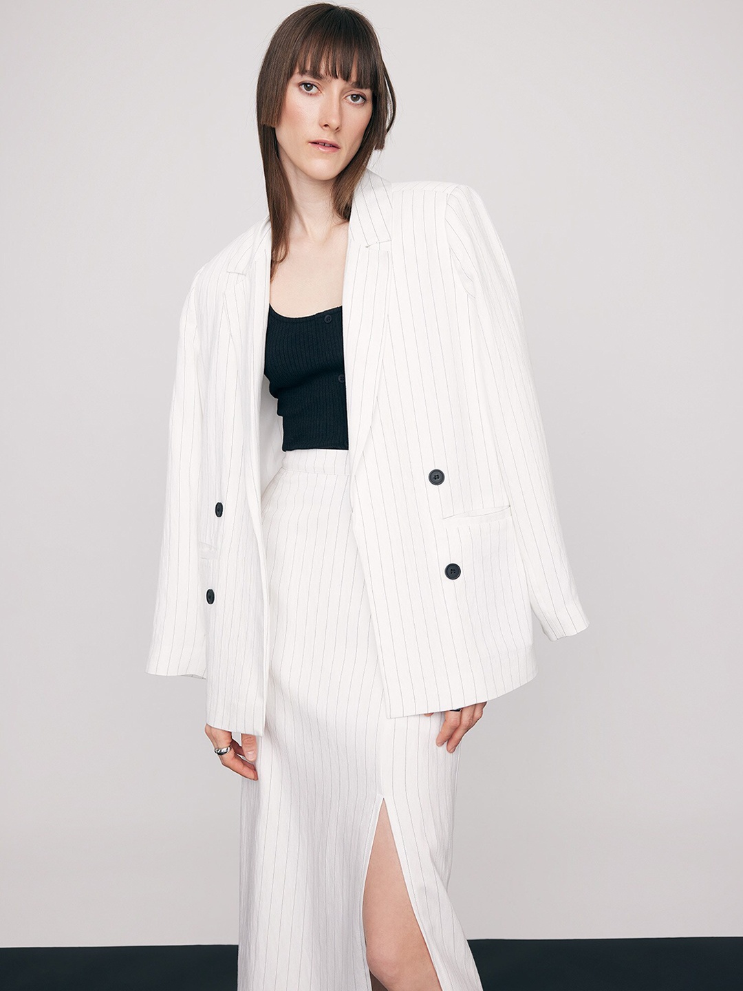 

DeFacto Striped Single Breasted Blazer, White