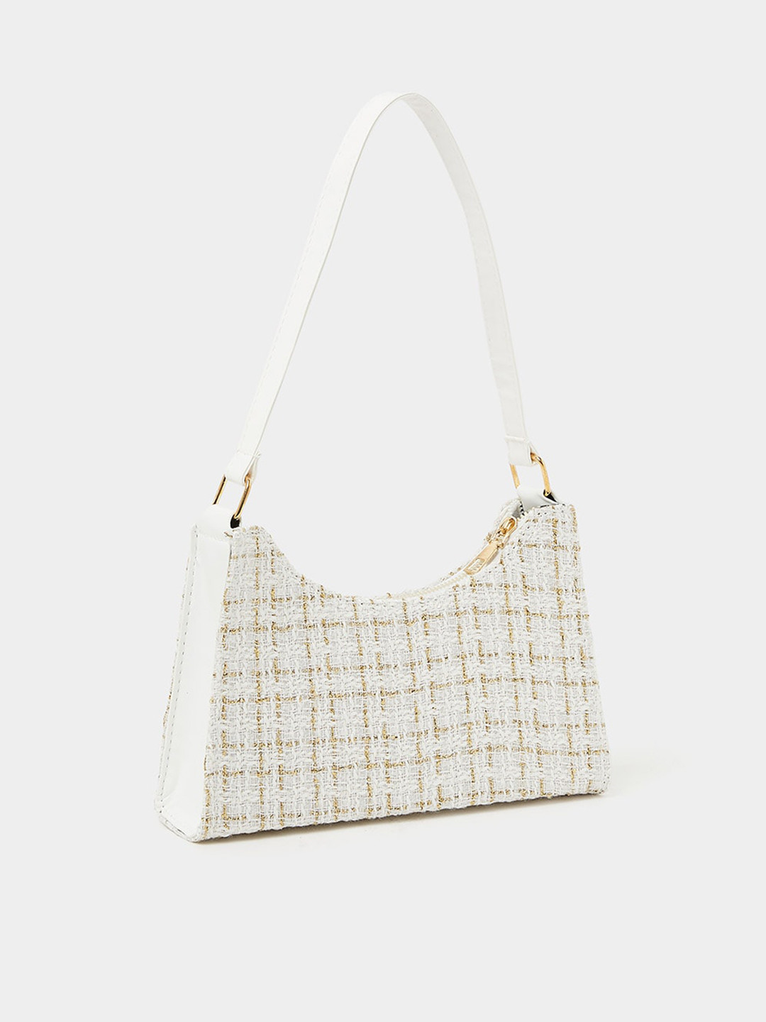 

Styli Checked Structured Shoulder Bag, White