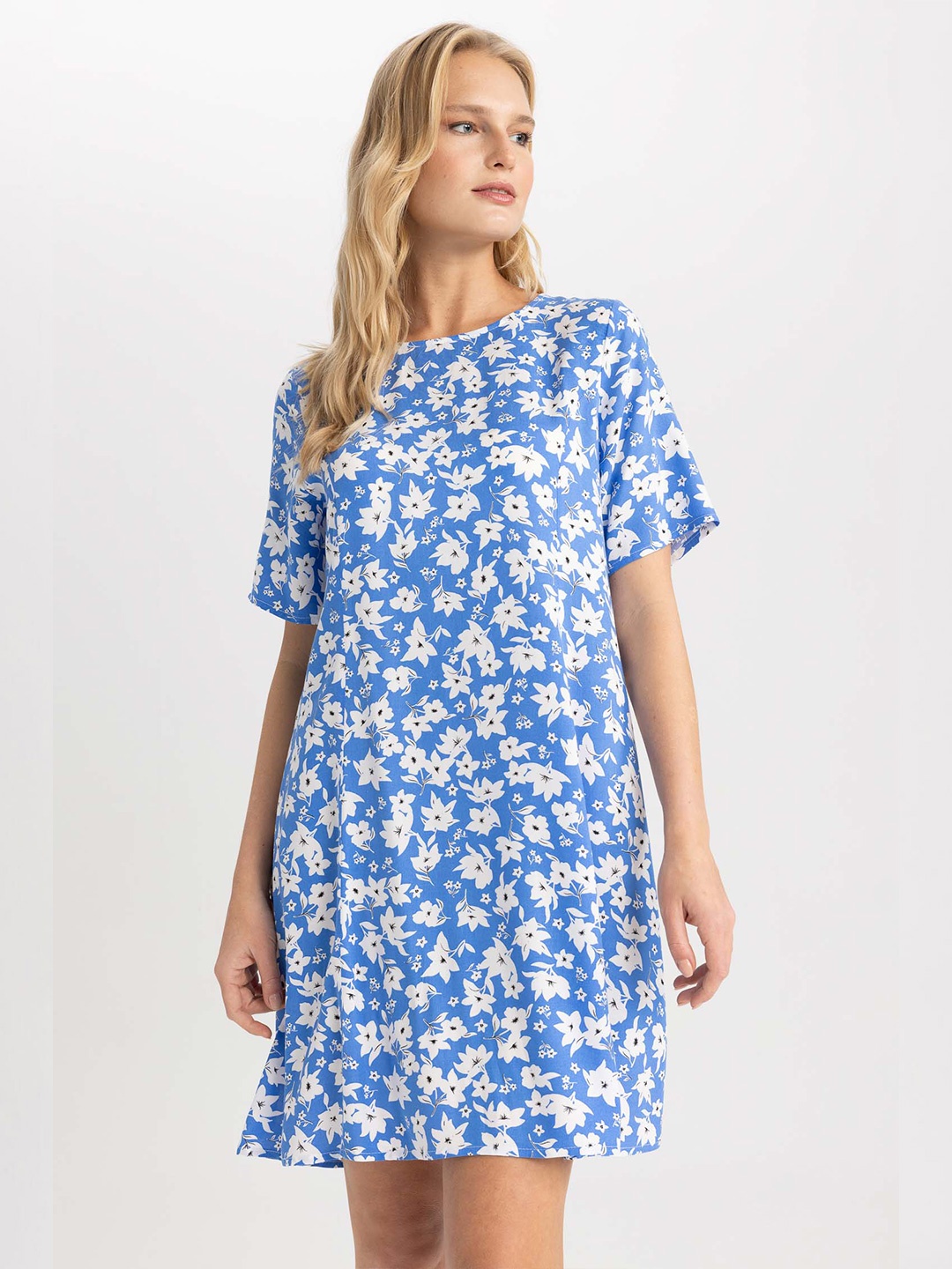

DeFacto Floral Printed A-Line Dress, Blue