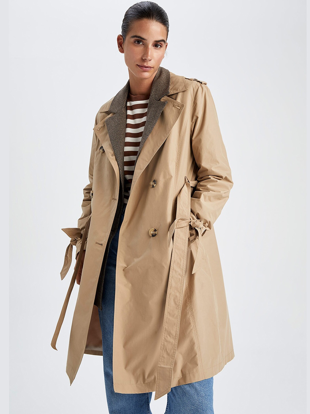 

DeFacto Notched Lapel Longline Overcoat, Beige