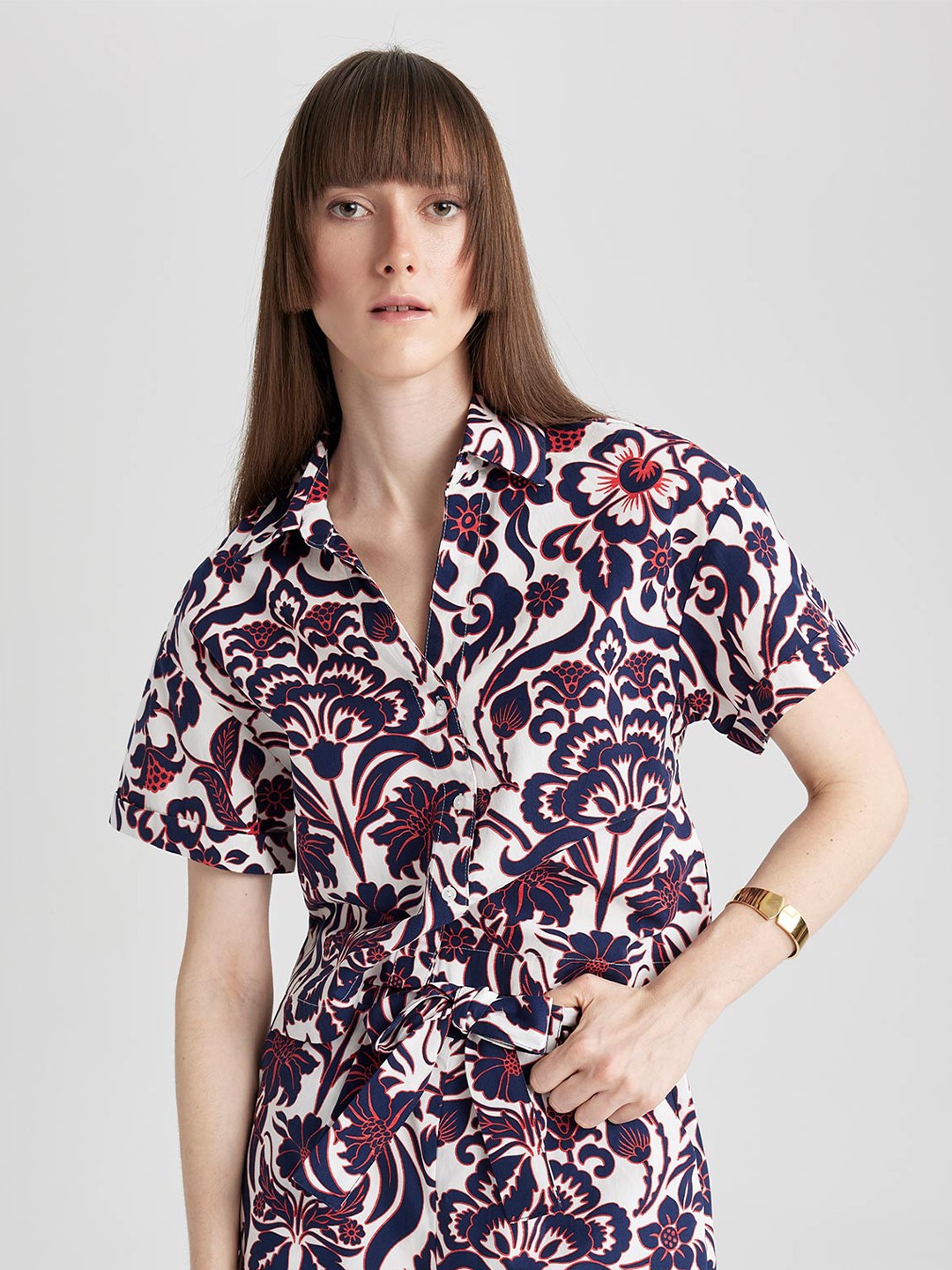 

DeFacto Floral Printed Opaque Pure Cotton Casual Shirt, White