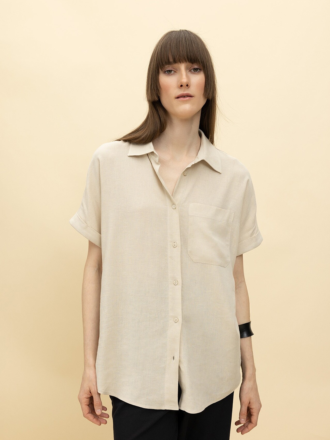 

DeFacto Extended Sleeve Opaque Casual Shirt, Beige