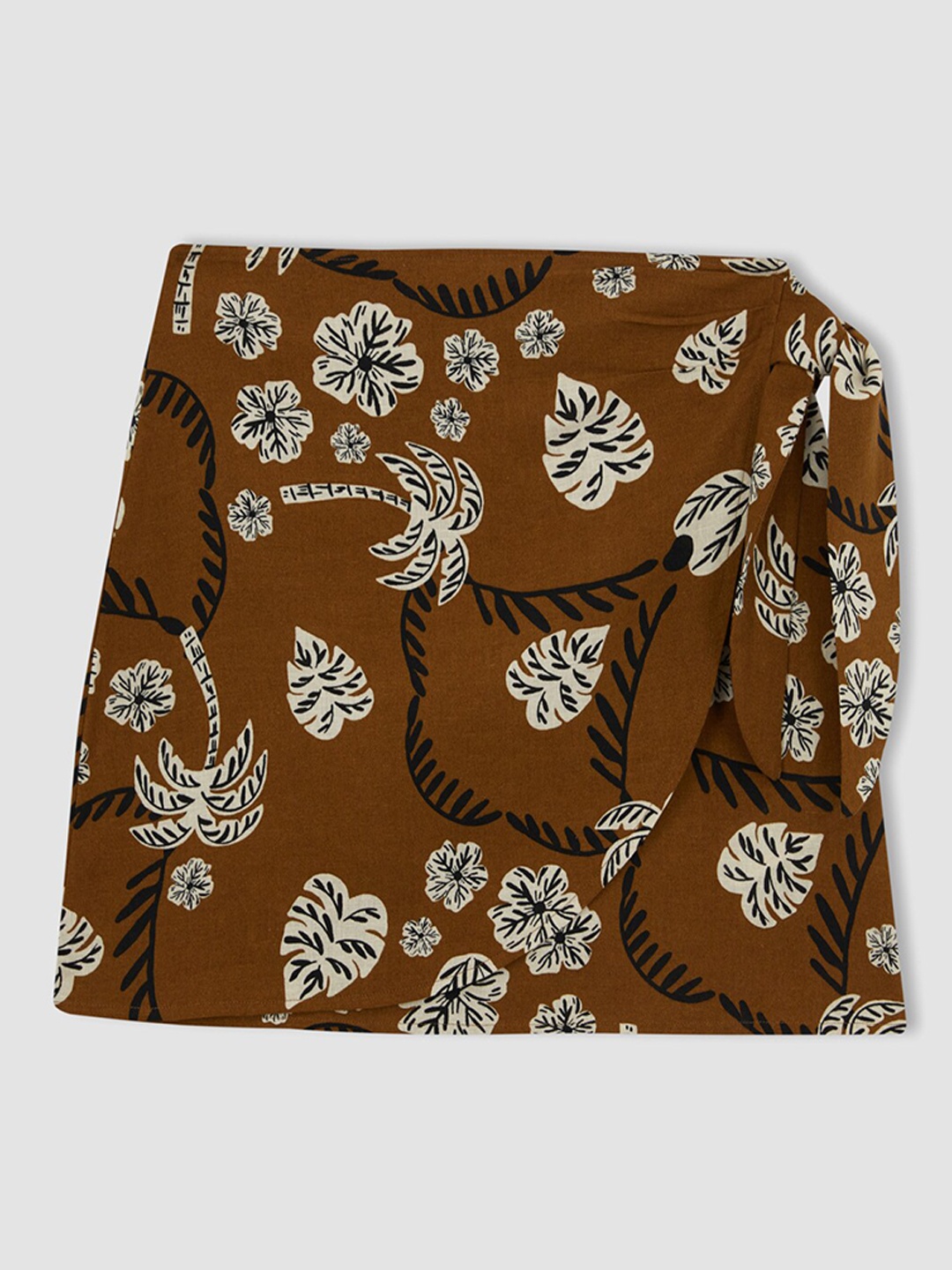 

DeFacto Tropical Printed Straight Mini Skirt, Brown