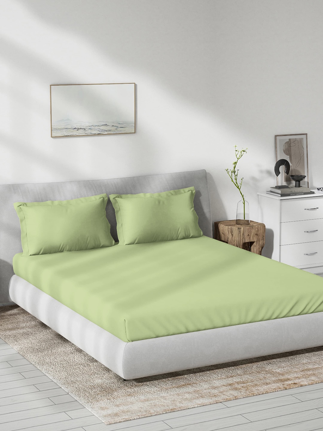 

DDecor Green Cotton 180 TC Queen Bedsheet With 2 Pillow Covers