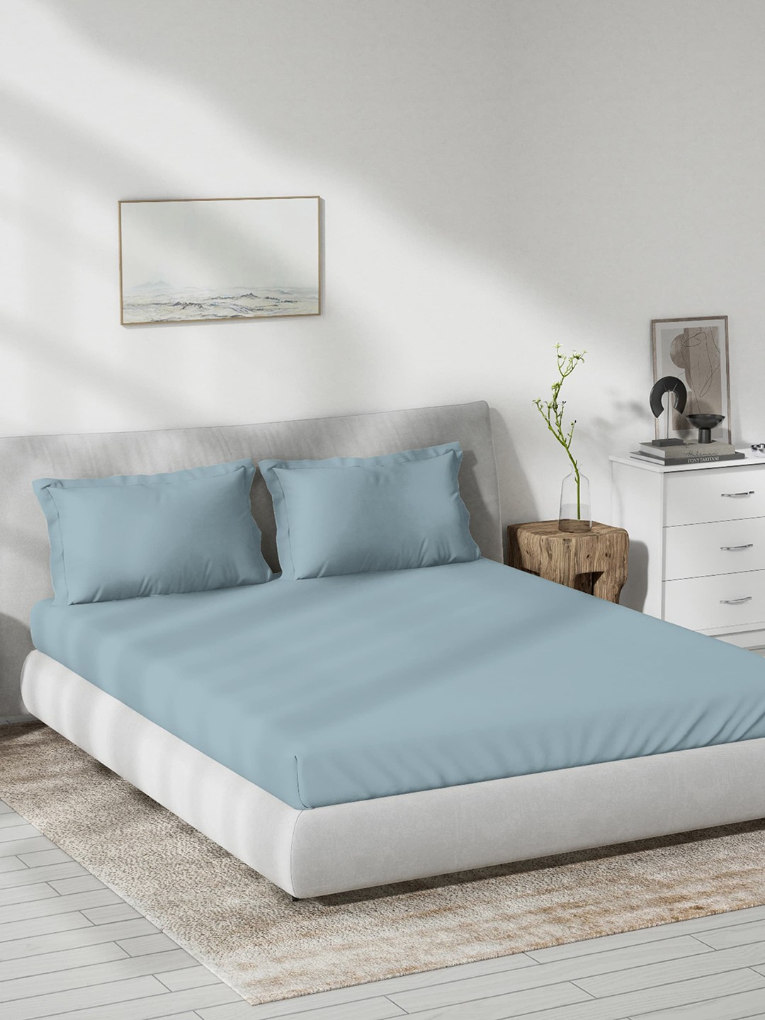 

DDecor Blue Cotton 180 TC Queen Bedsheet With 2 Pillow Covers