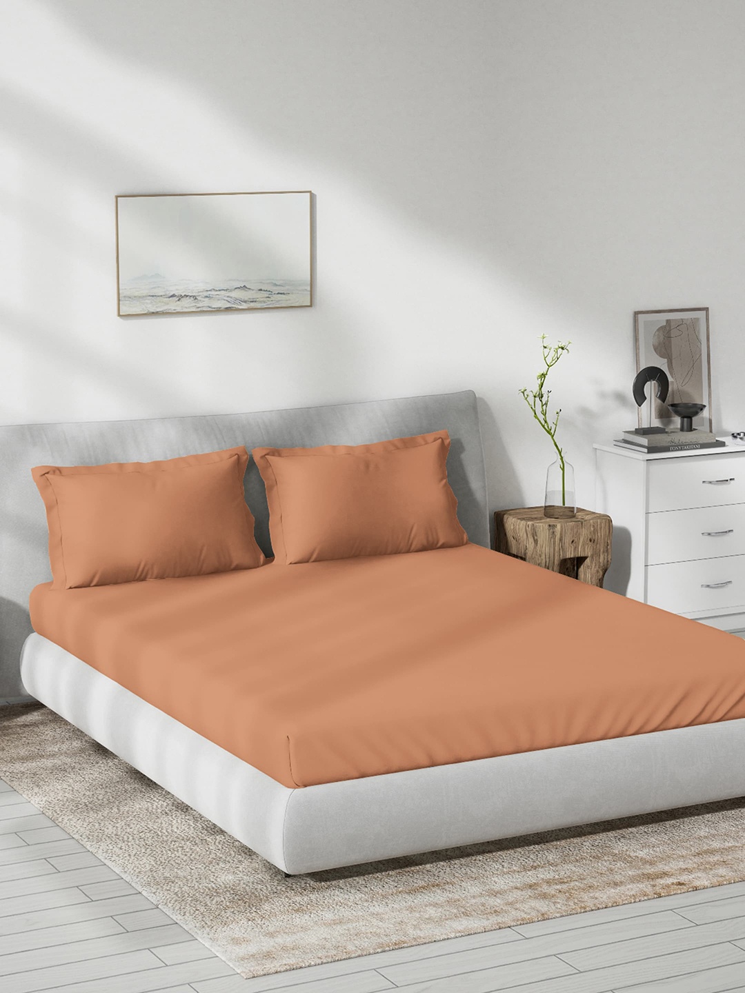 DDecor Orange Cotton 180 TC Queen Bedsheet With 2 Pillow Covers