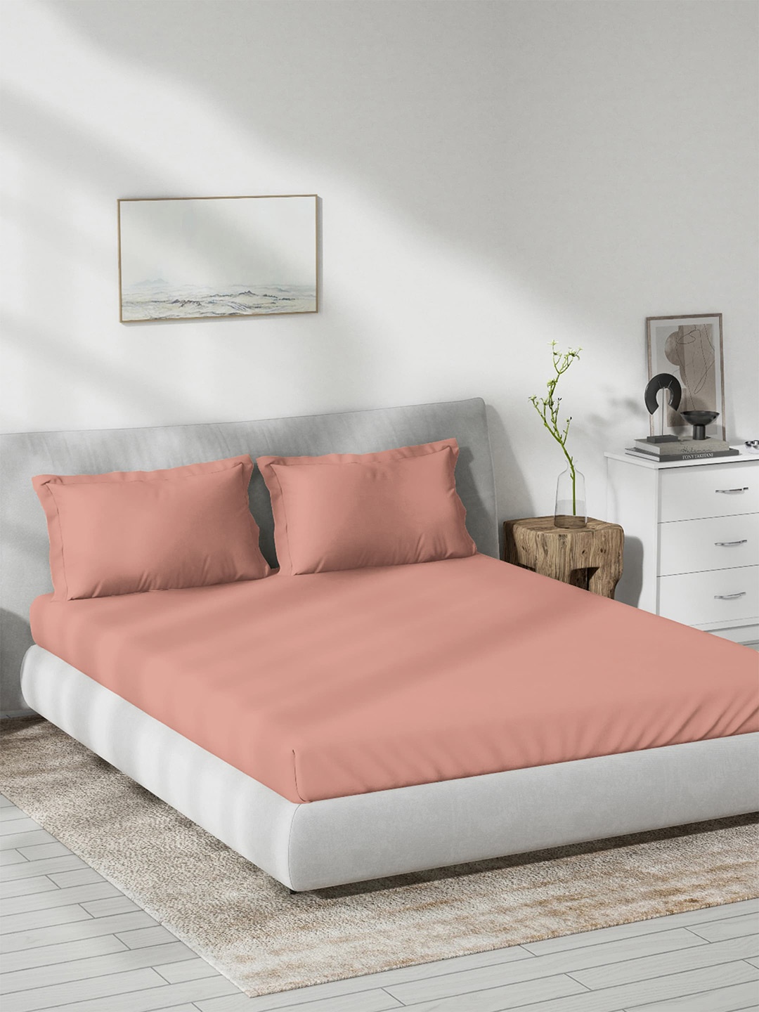 DDecor Pink Cotton 180 TC Queen Bedsheet With 2 Pillow Covers