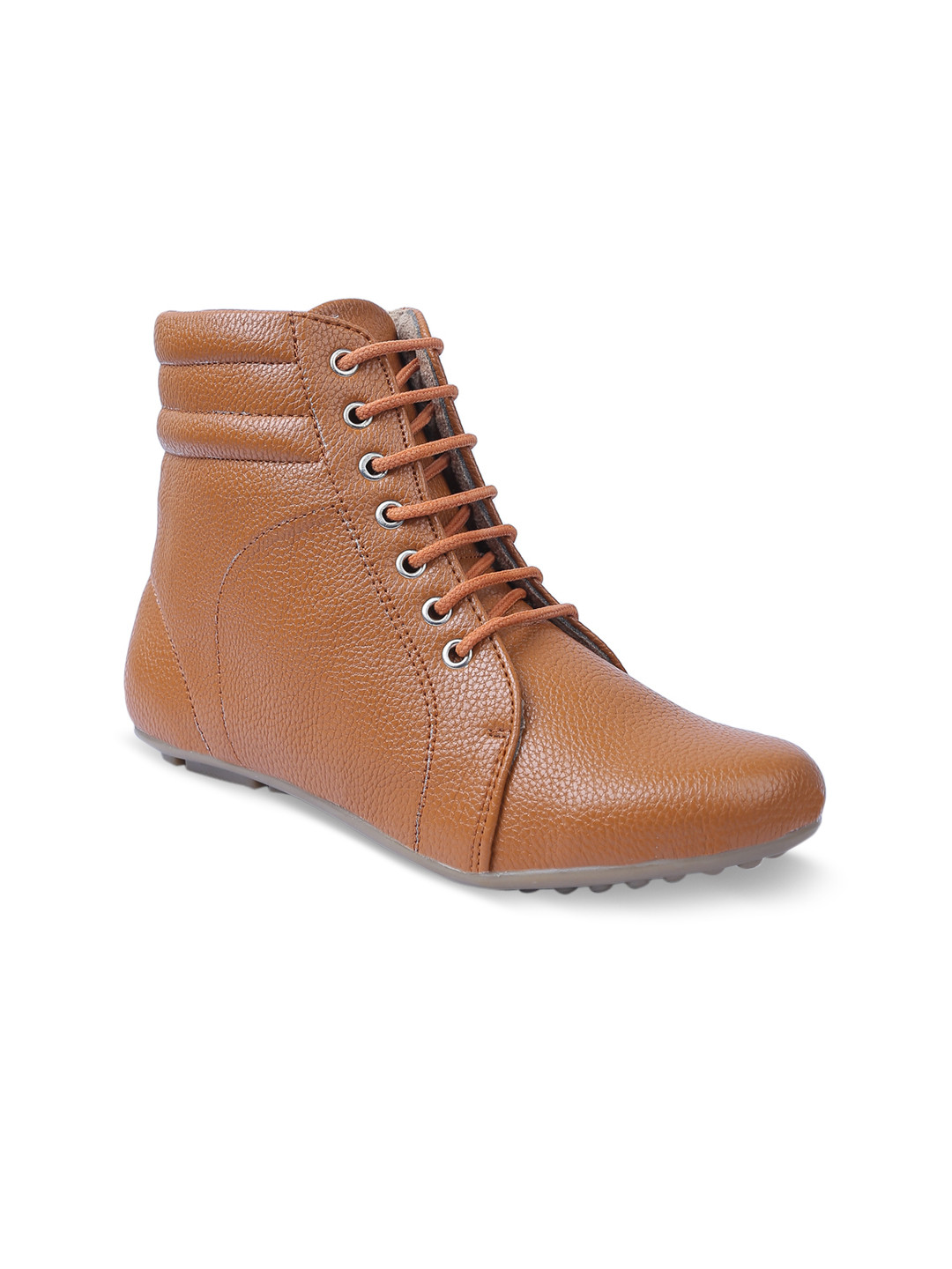 

VALIOSAA Women Beige Solid Synthetic Mid-Top Flat Boots