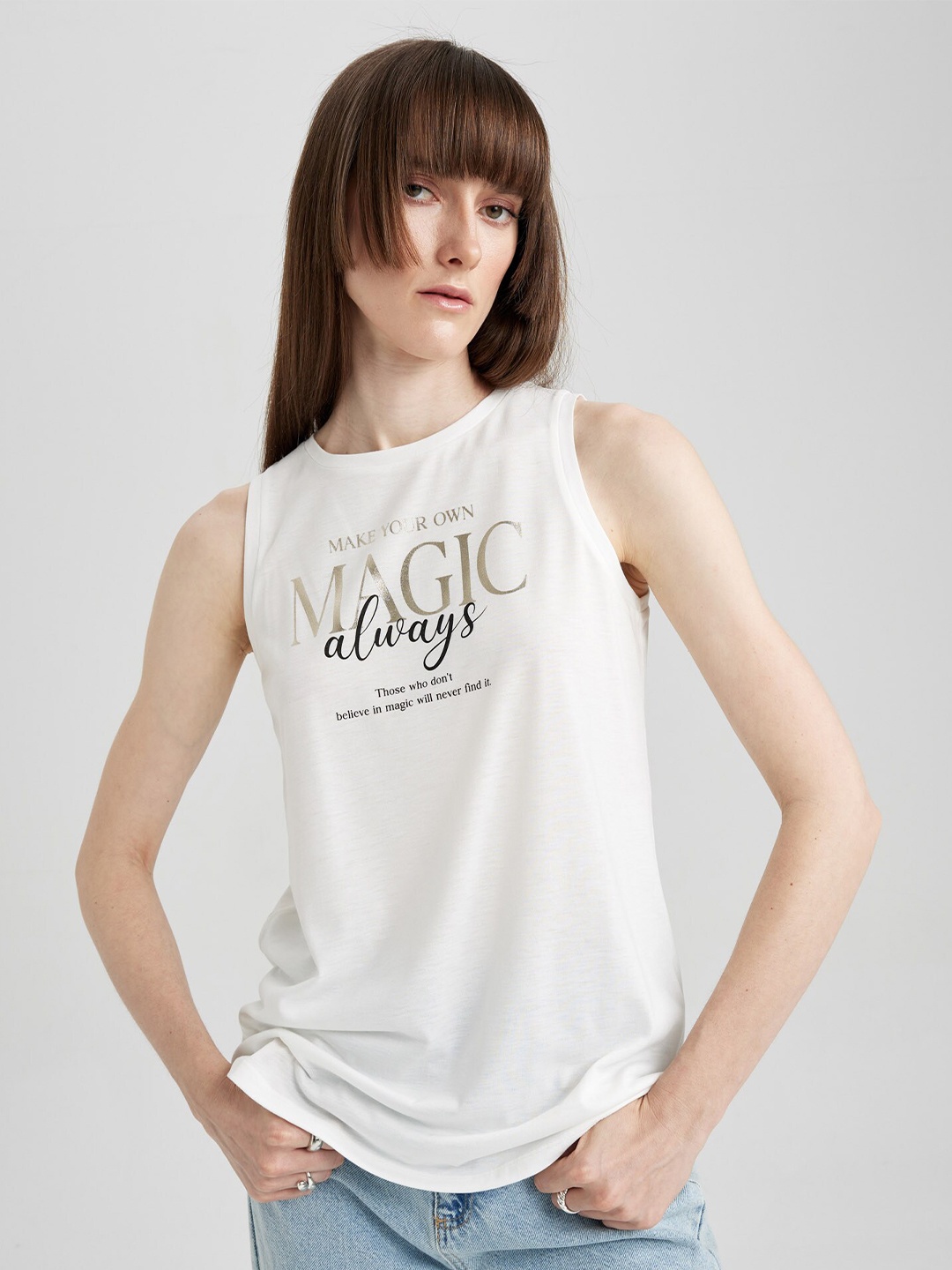 

DeFacto Typography Printed Top, Off white