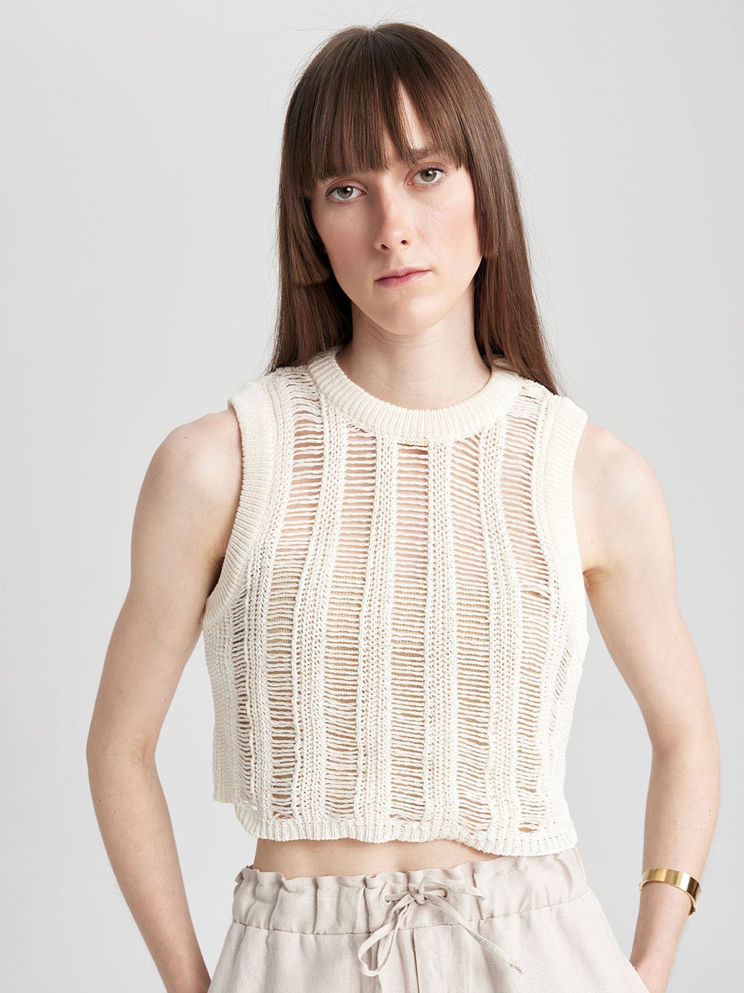 

DeFacto Self Design Crop Top, Off white
