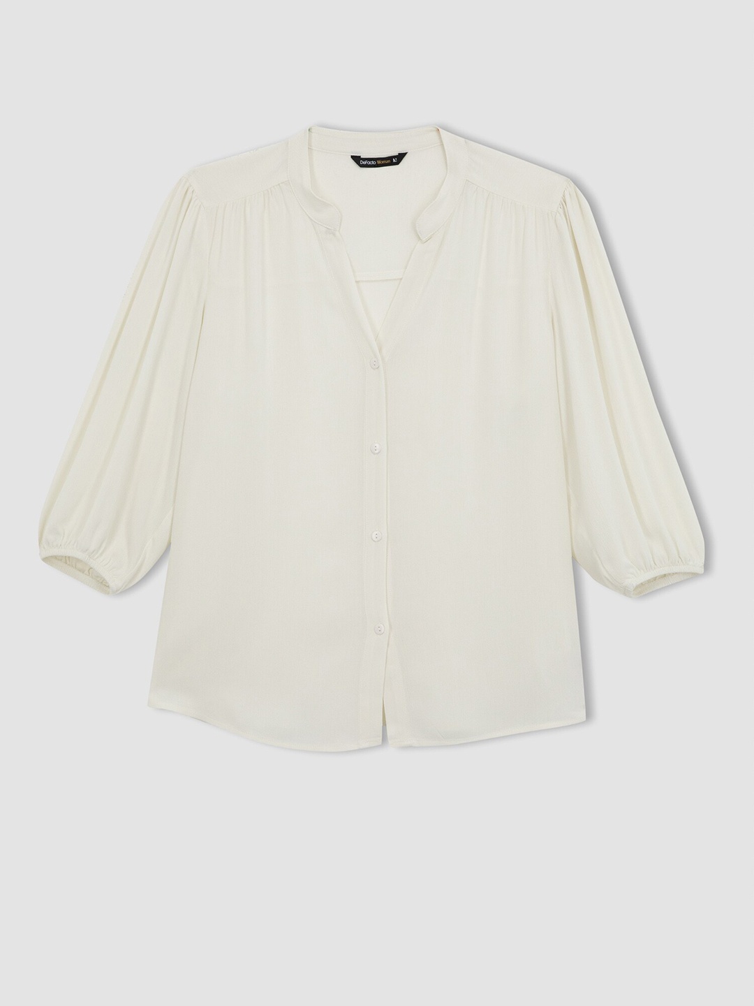 

DeFacto Mandarin Collar Puff Sleeve Shirt Style Top, Off white