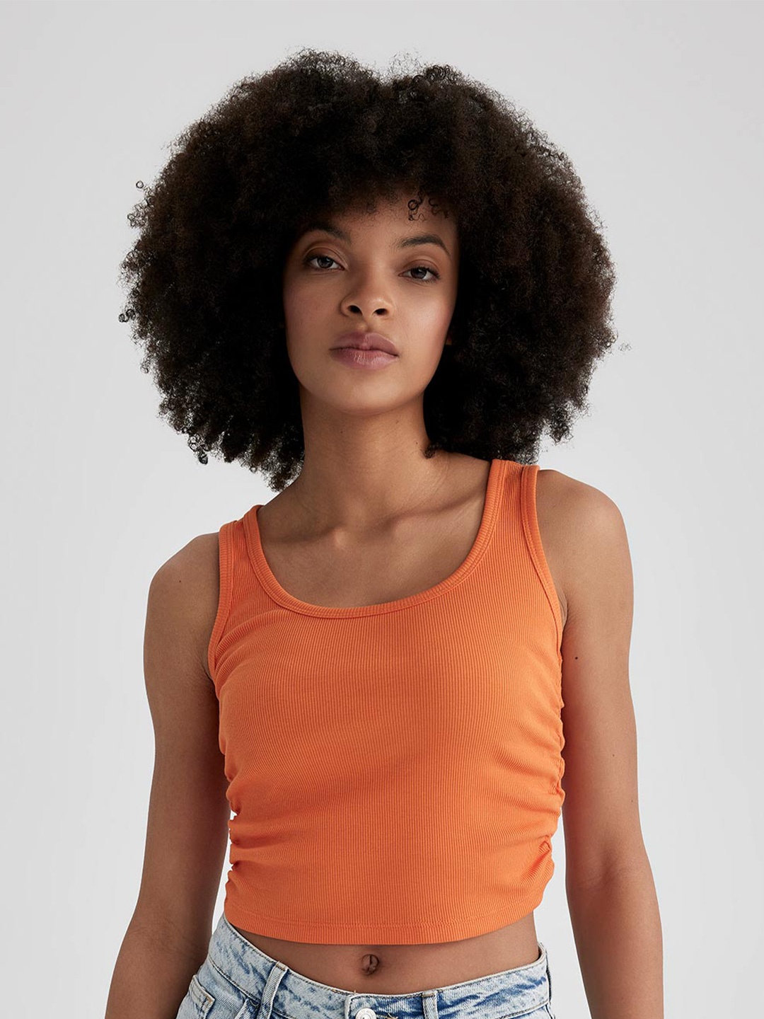 

DeFacto Ruched Cotton Crop Tank Top, Orange