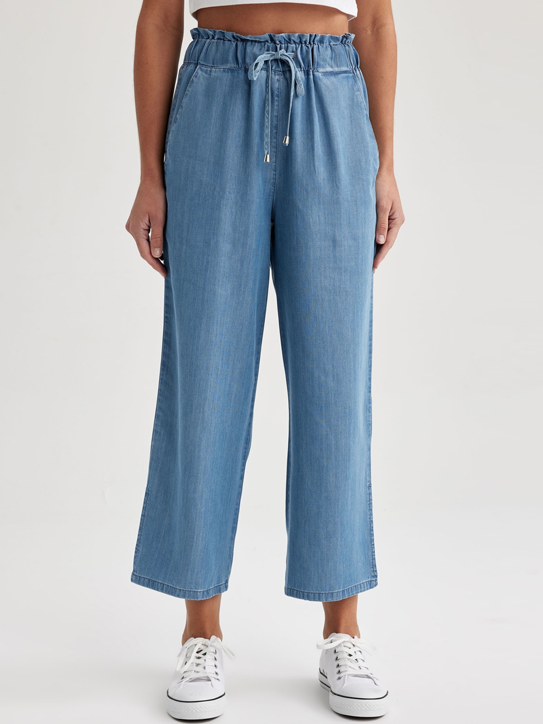 

DeFacto Women Mid Rise Plain Side Slits Culottes, Blue