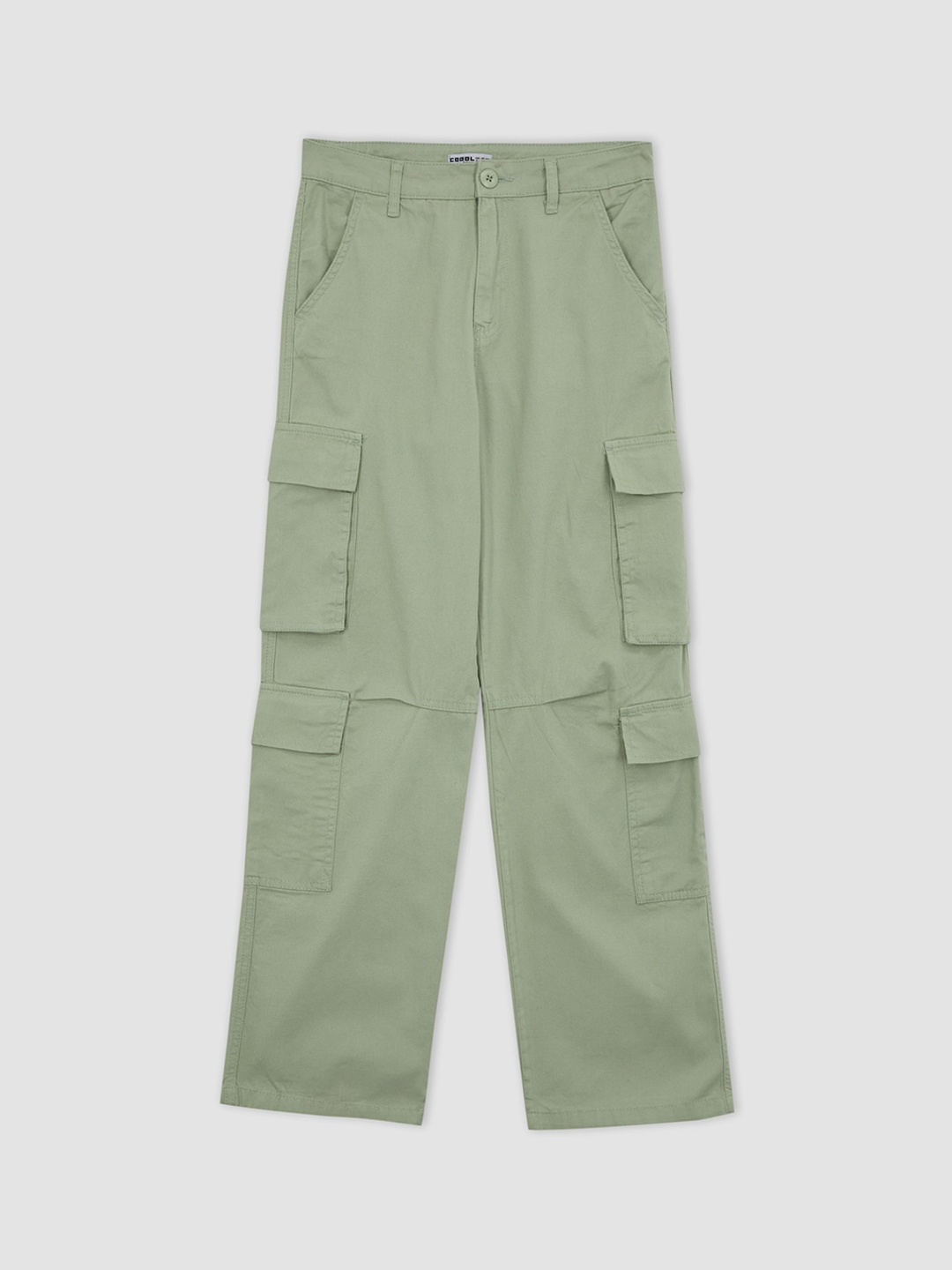 

DeFacto Women High Rise Plain Pure Cotton Cargos, Sea green