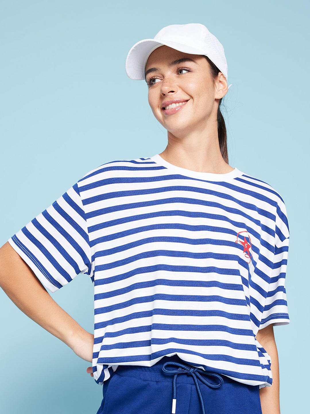 

DeFacto Striped Drop-Shoulder Sleeves T-shirt, Blue