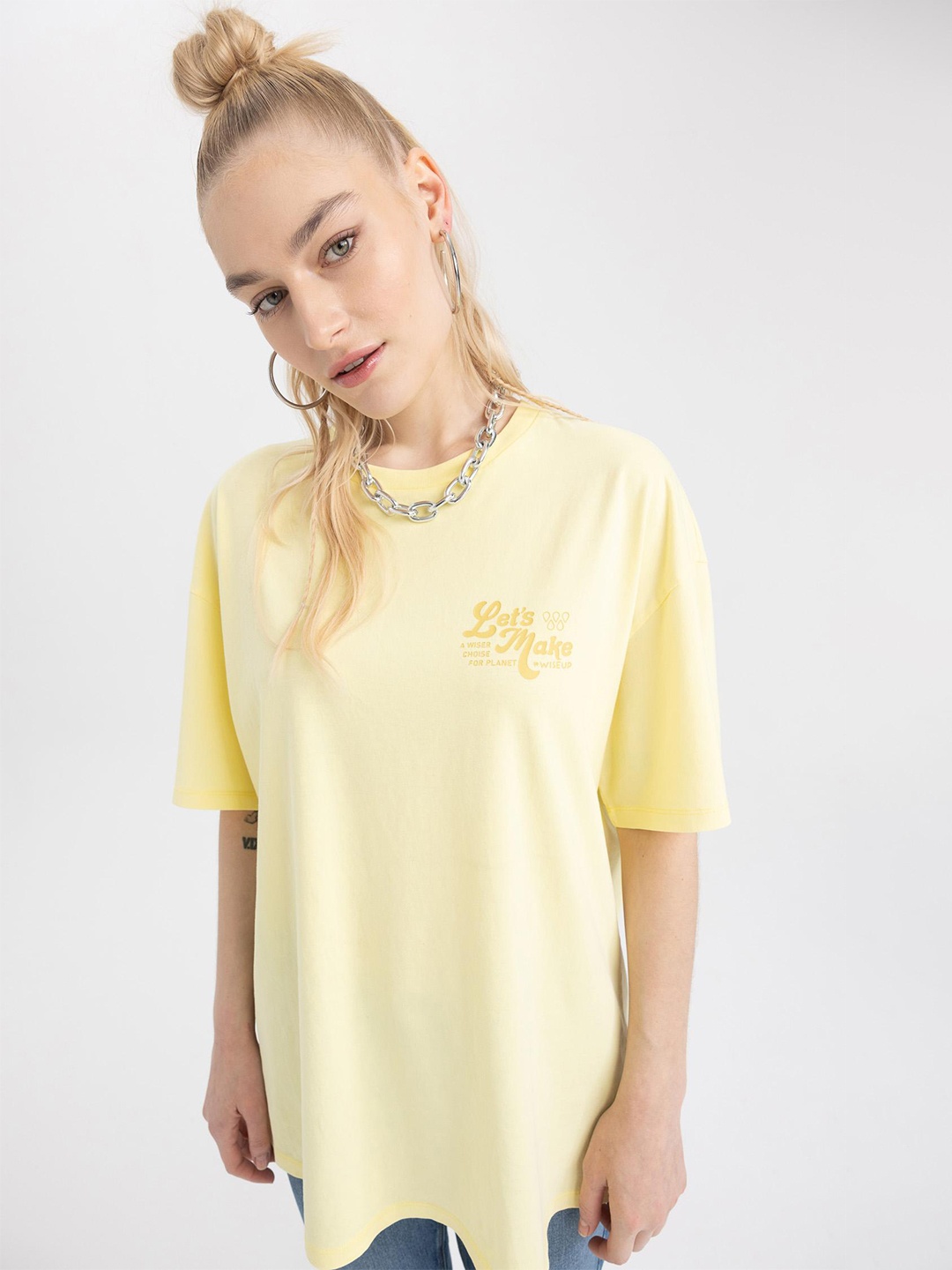 

DeFacto Printed Pure Cotton T-shirt, Yellow