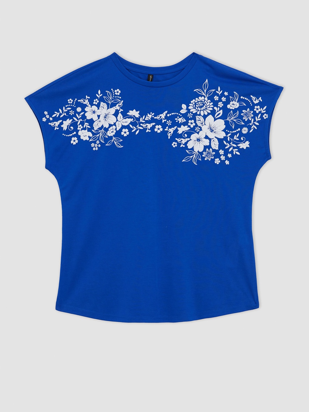

DeFacto Floral Printed Extended Sleeves T-shirt, Blue
