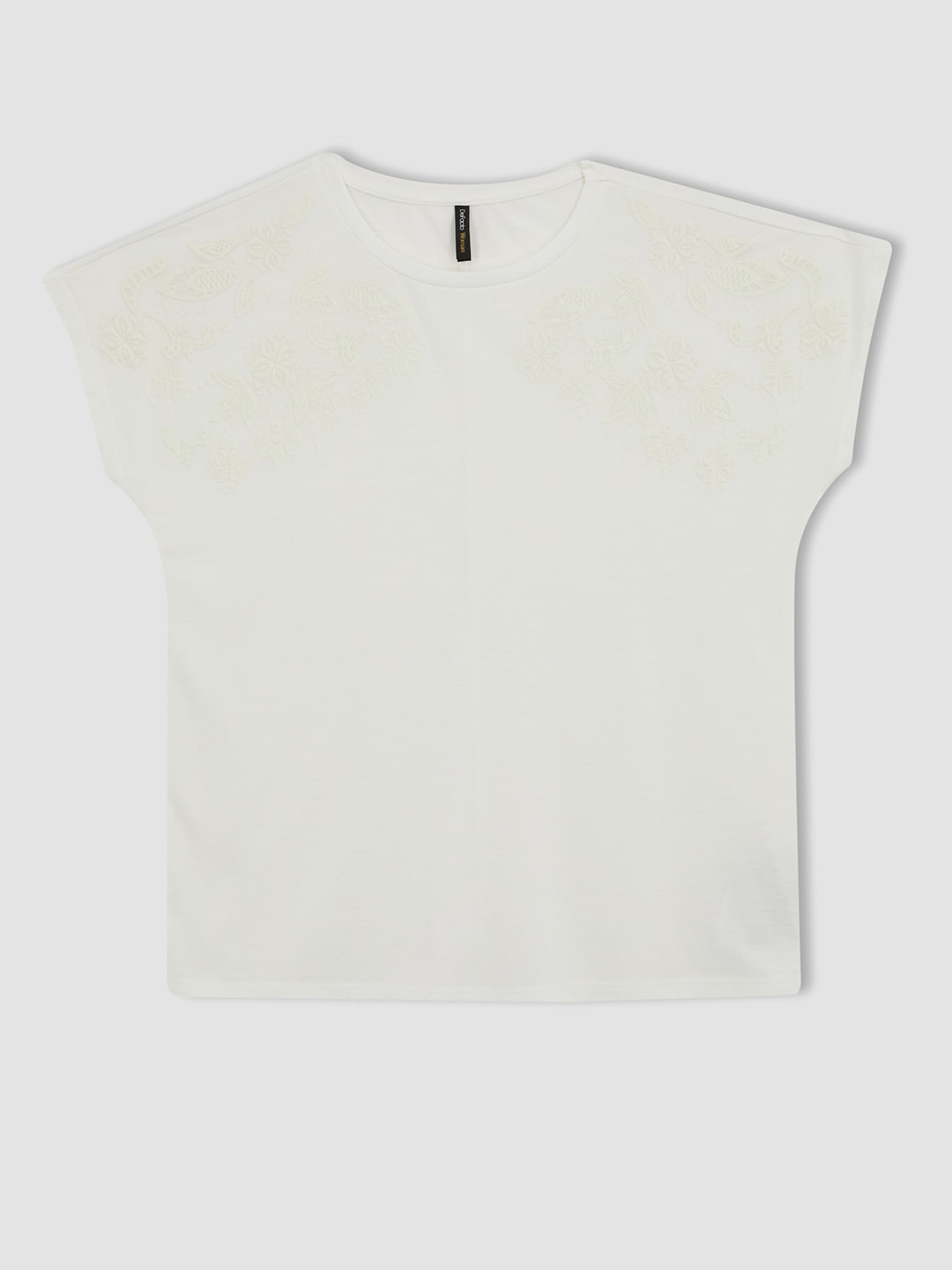 

DeFacto Floral Embroidered Extended Sleeves T-shirt, White