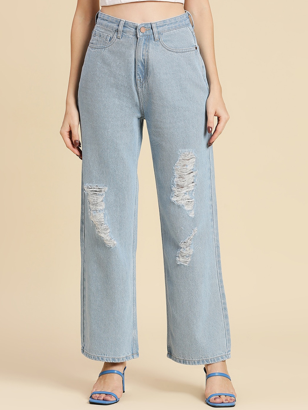 

Harvard Women Blue Highly Distressed Mid-Rise Pure Cotton Jeans