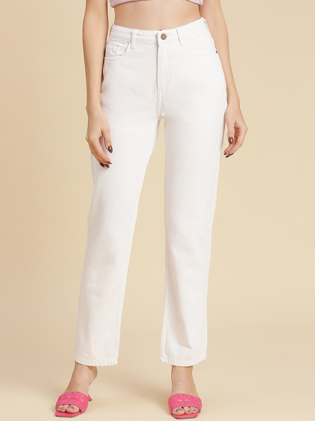 

Harvard Women White Relaxed Fit High-Rise Clean Look Pure Cotton Jeans