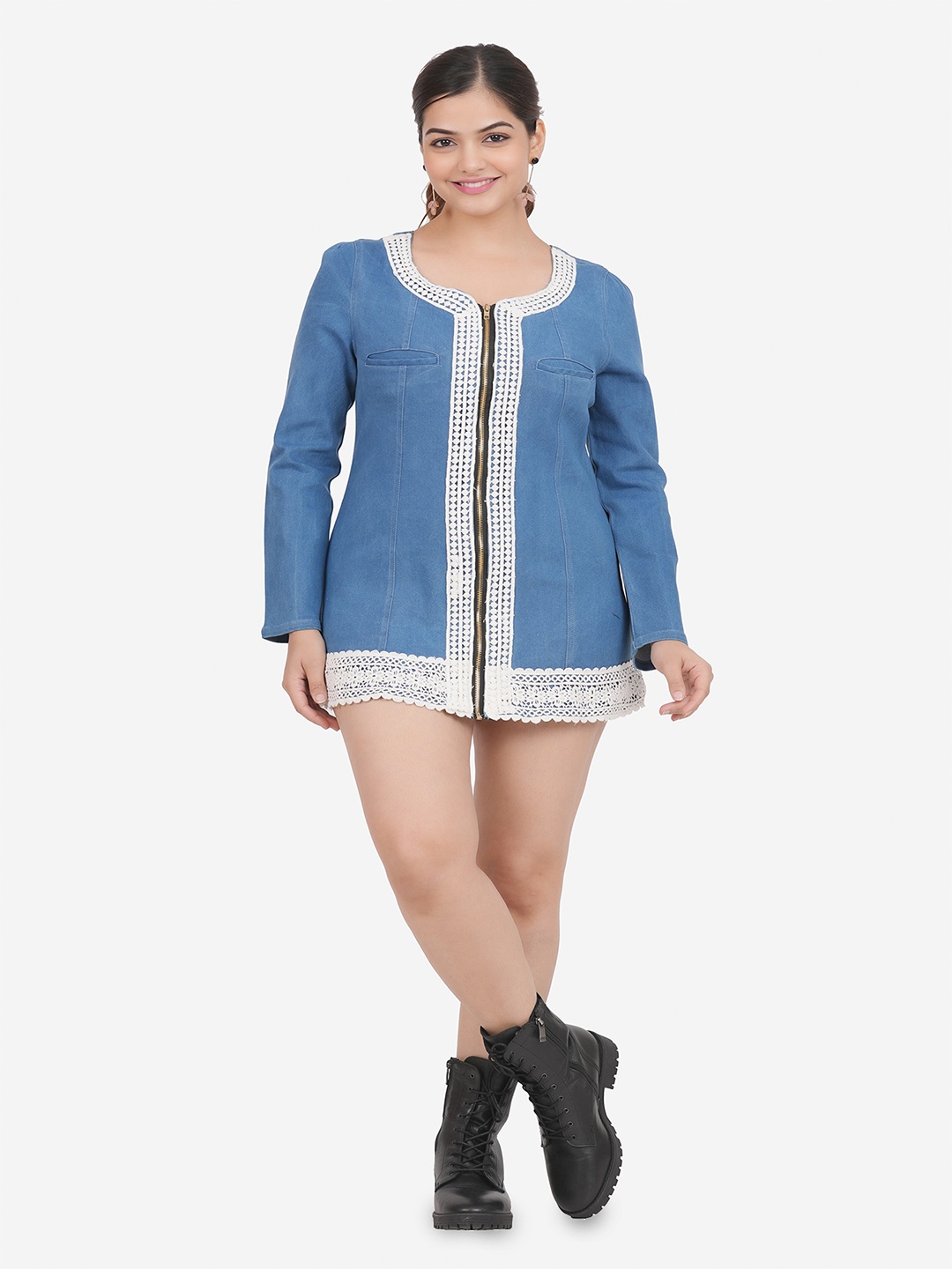 

SUMAVI-FASHION Lace Up Organic Cotton A-Line Mini Dress, Blue