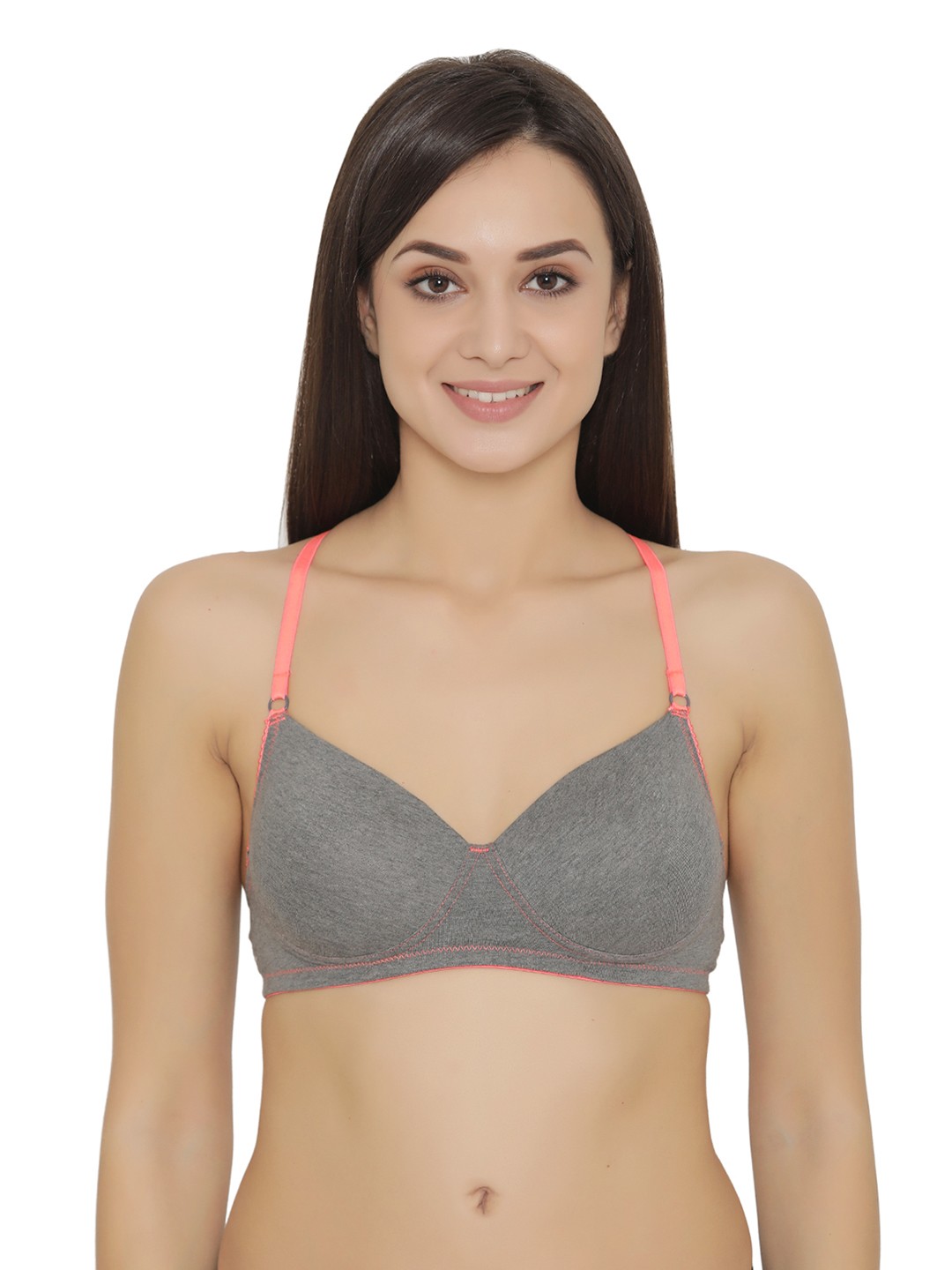 

Clovia Padded Non-Wired T-Shirt Bra With Strappy Racerback, Grey