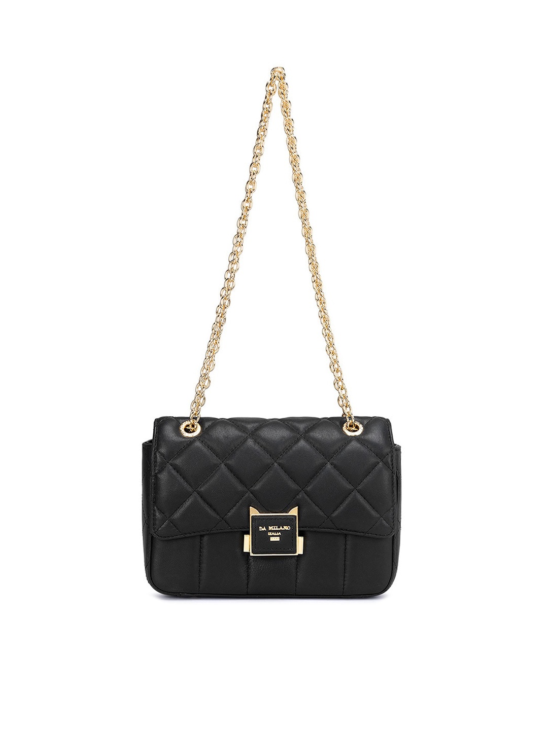 

Da Milano Textured Quilted Leather Structured Sling Bag, Black
