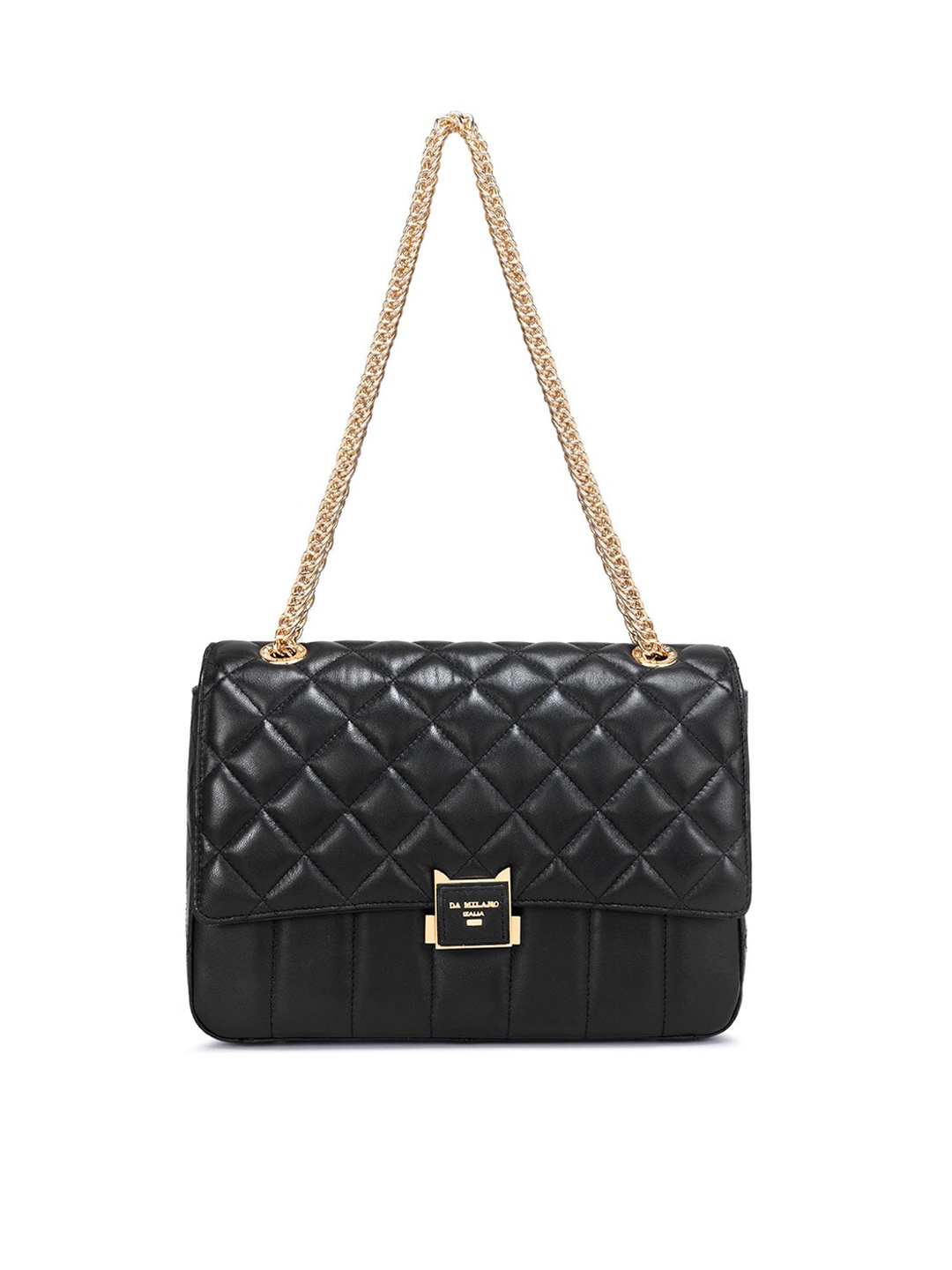 

Da Milano Leather Structured Shoulder Bag With Quilted, Black