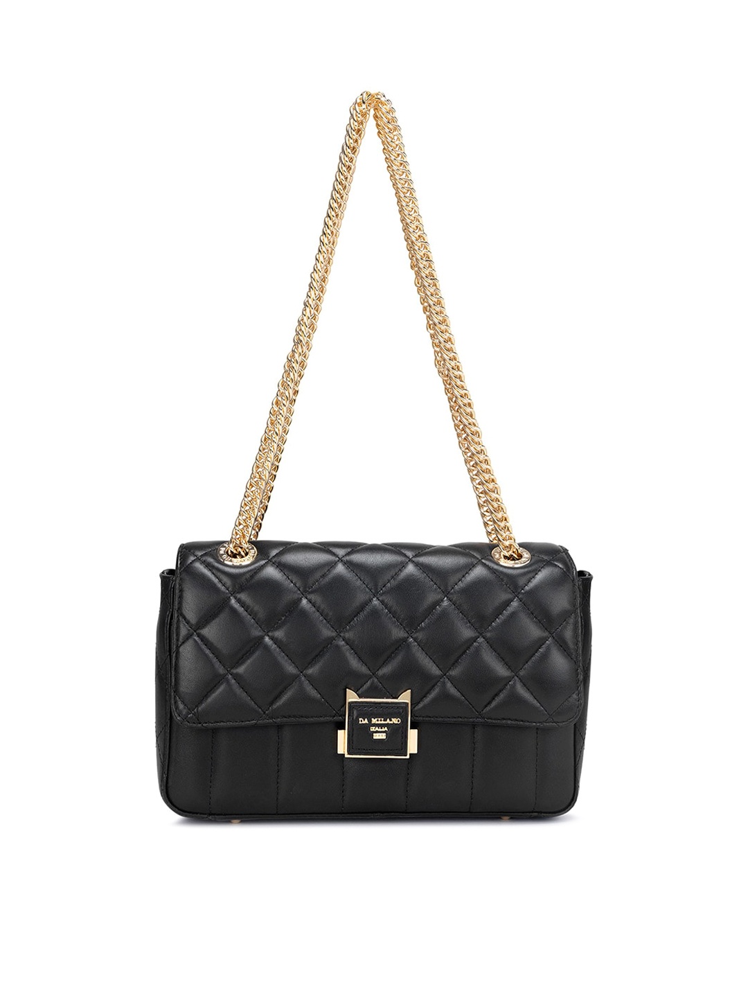 

Da Milano Leather Structured Shoulder Bag With Quilted, Black