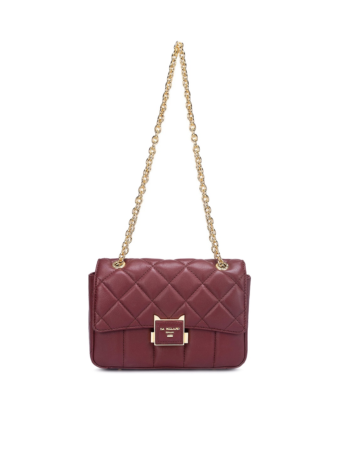 

Da Milano Leather Structured Shoulder Bag With Quilted, Maroon