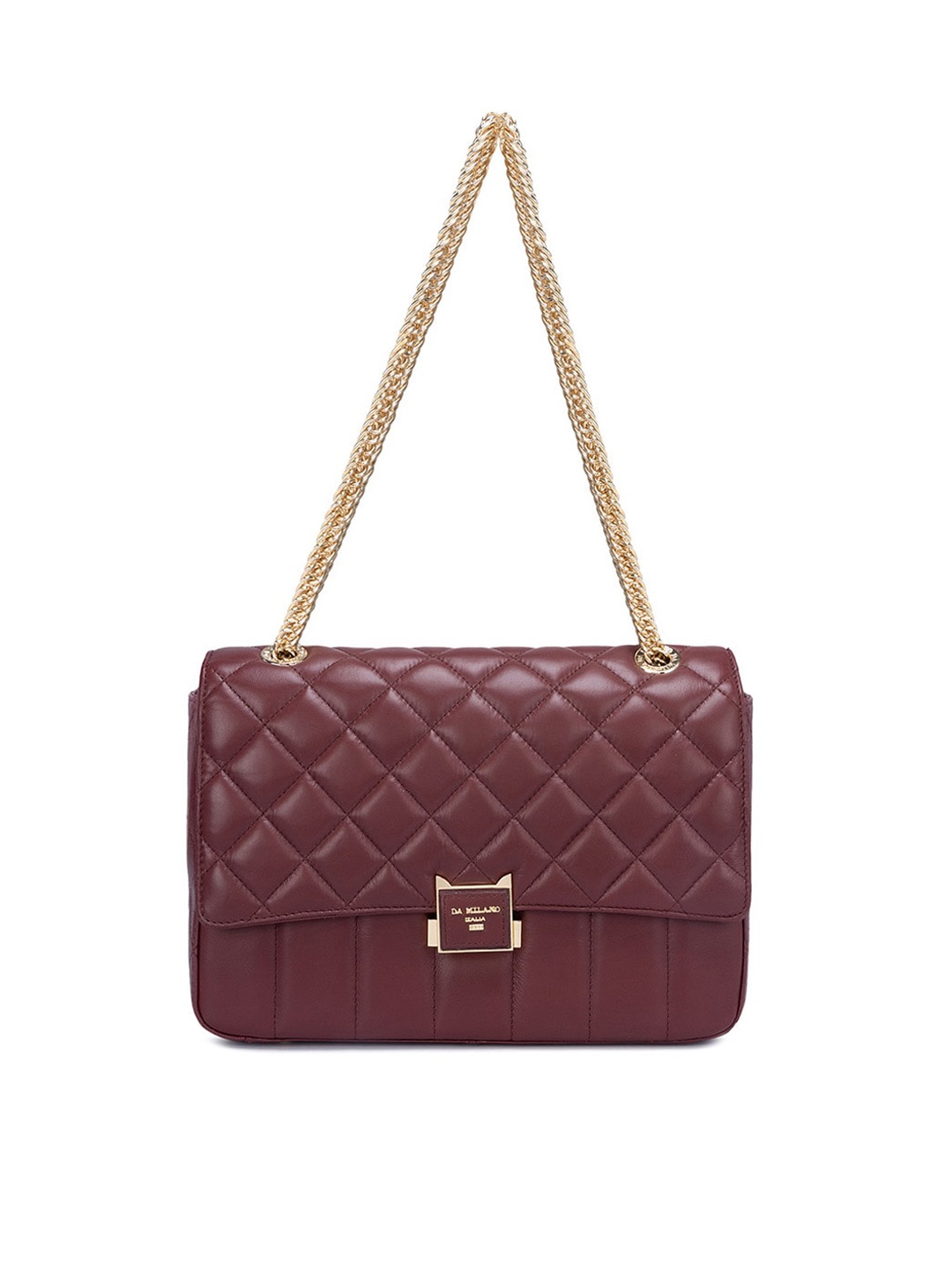 

Da Milano Textured Leather Structured Shoulder Bag With Quilted, Maroon