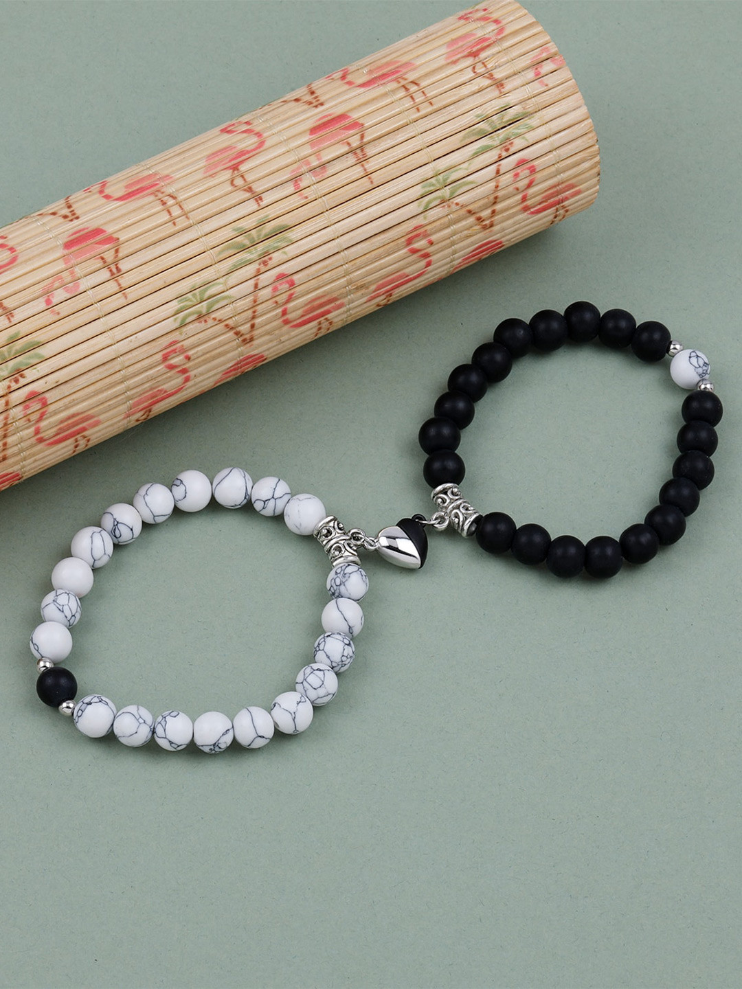 

Silver Shine Set Of 2 Elasticated Slip-On Bracelet, Black