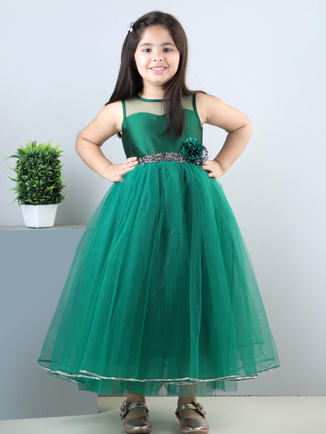 

Toy Balloon kids Girls Embellished & Applique Tulle Gown, Green