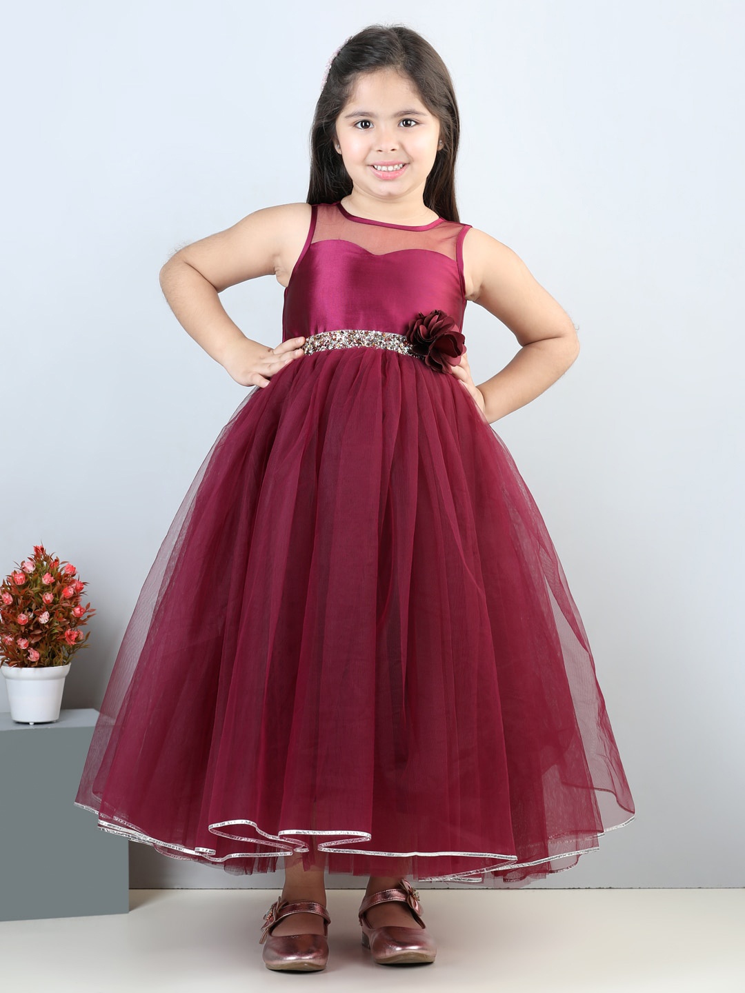 

Toy Balloon kids Girls Embellished & Applique Tulle Gown, Maroon