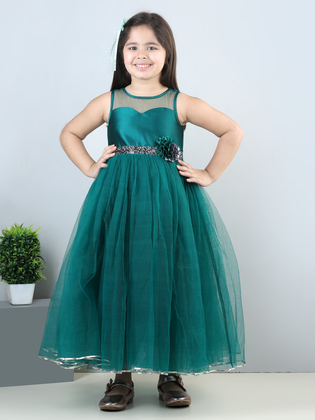 

Toy Balloon kids Girls Embellished & Applique Tulle Gown, Green