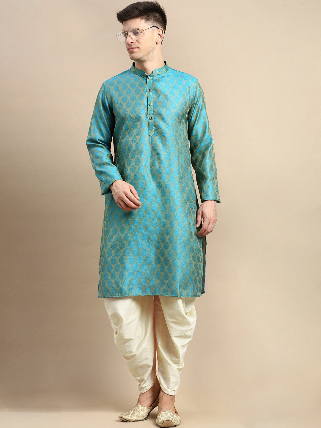 

Amodh by Kisah Ethnic Motifs Woven Design Kurta With Dhoti Pants, Teal