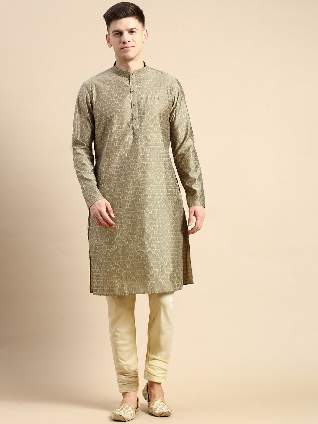 

Amodh by Kisah Woven Design Regular Kurta With Churidar, Beige