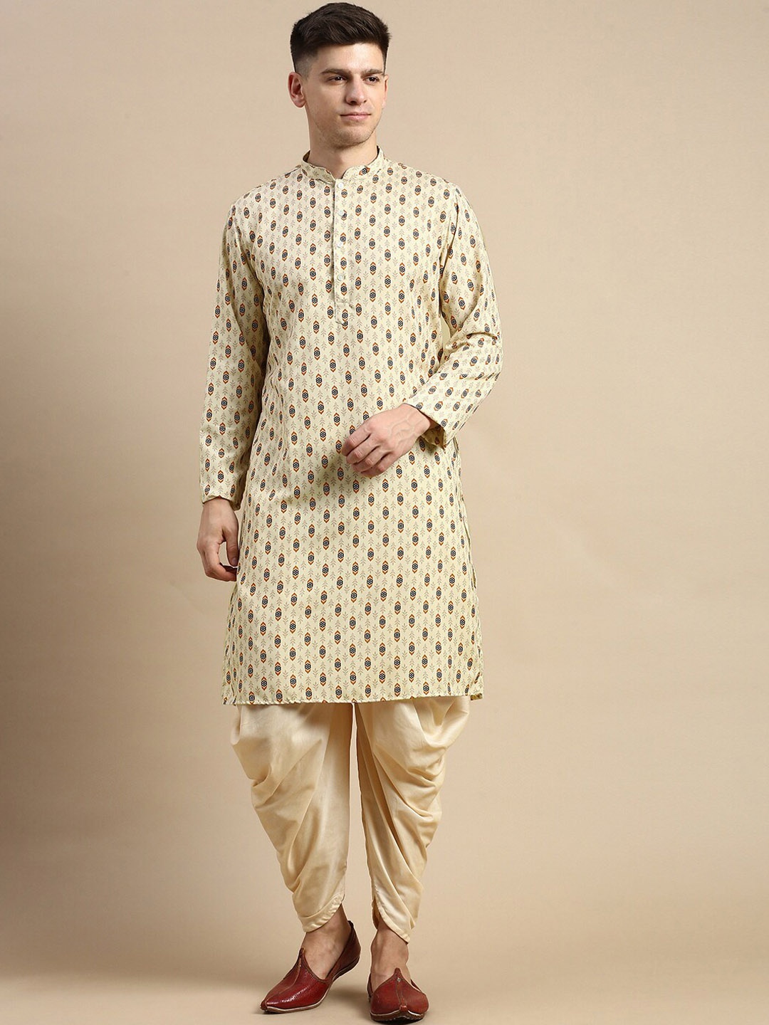 

Amodh by Kisah Ethnic Motifs Printed Regular Kurta with Dhoti Pants, Cream