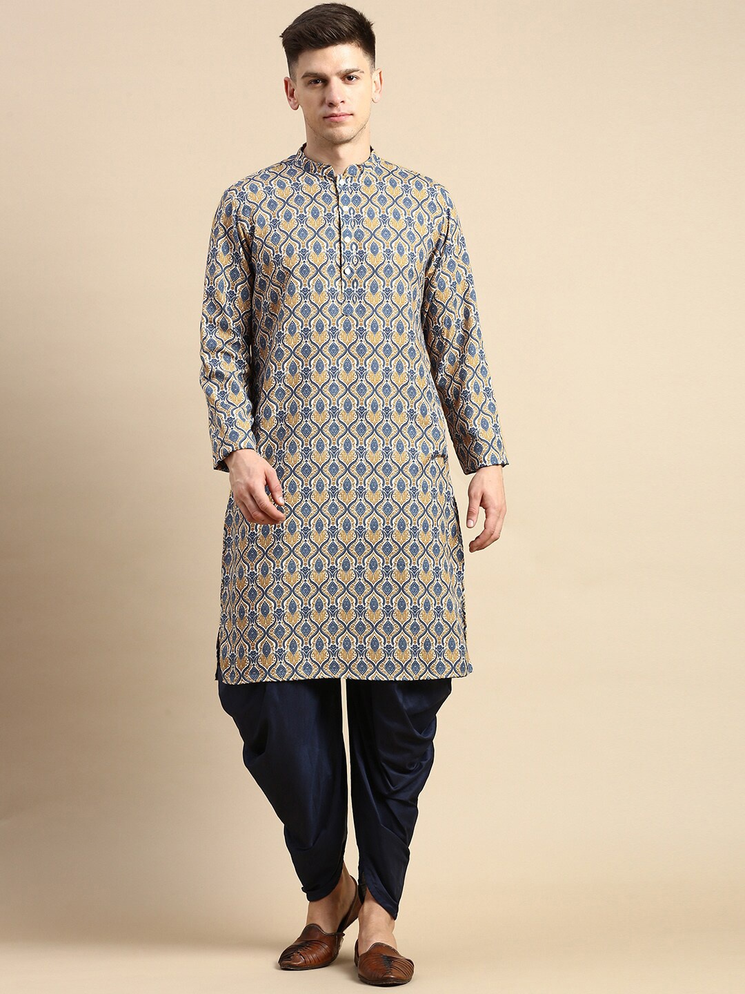 

Amodh by Kisah Ethnic Motifs Printed Straight Kurta With Dhoti Pants, Mustard