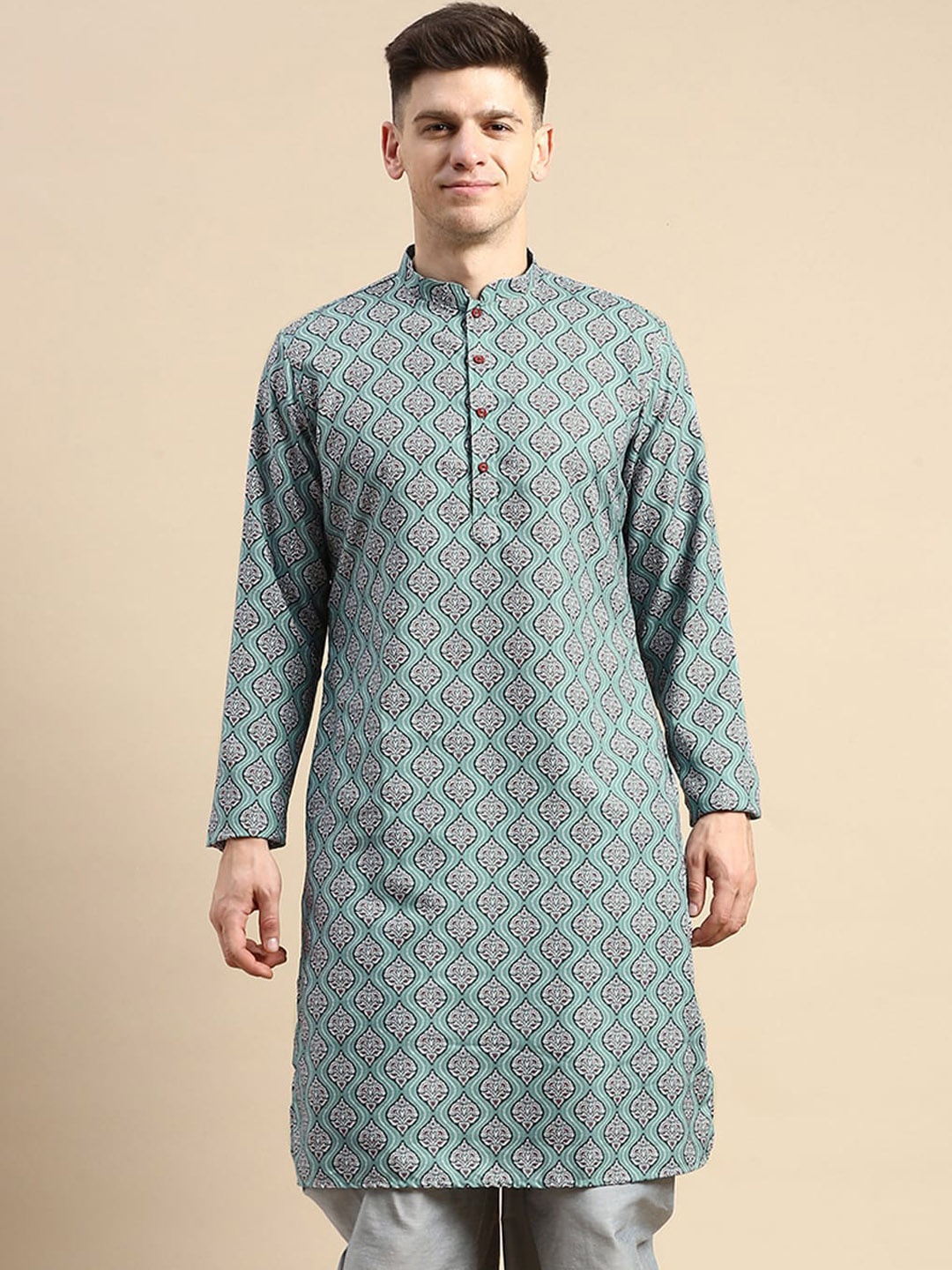 

Amodh by Kisah Ethnic Printed Mandarin Collar Regular Kurta, Blue