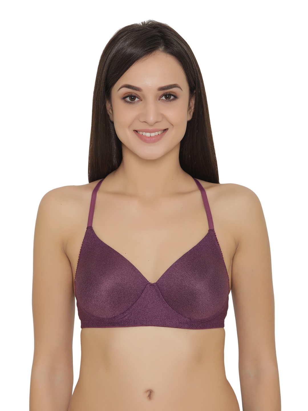 

Clovia Cotton Blend Padded Non-Wired Racerback T-Shirt Bra, Purple