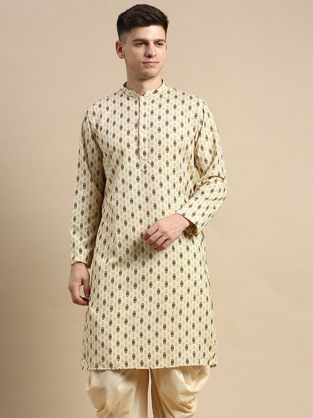 

Amodh by Kisah Ethnic Printed Mandarin Collar Regular Kurta, Cream