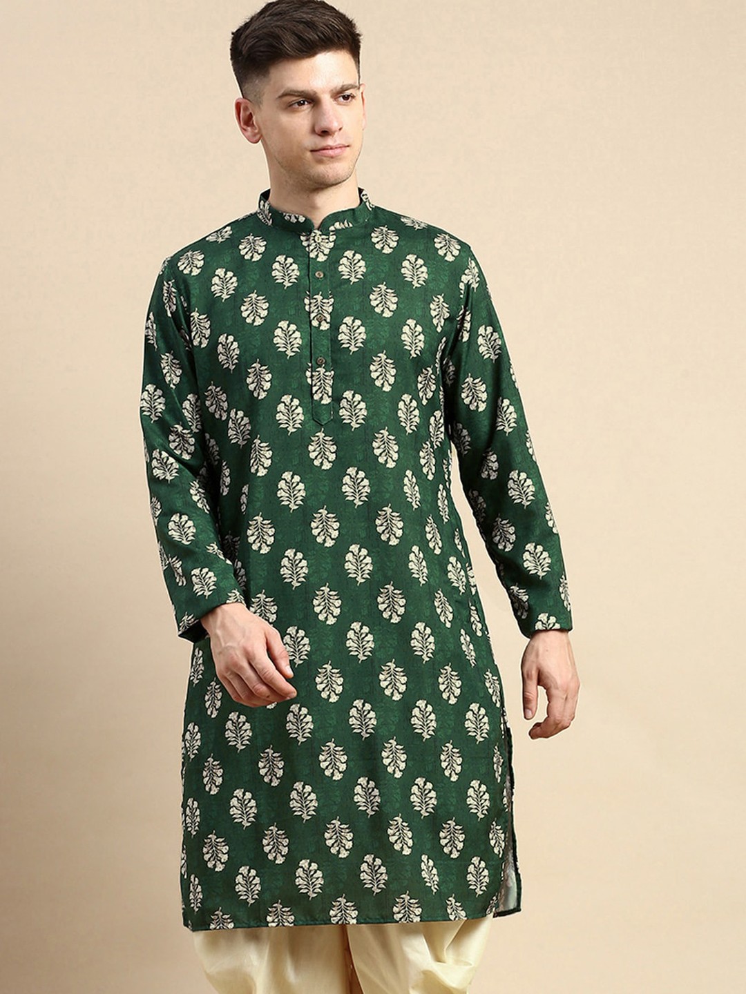 

Amodh by Kisah Mandarin Collar Ethnic Motifs Printed Kurta, Green