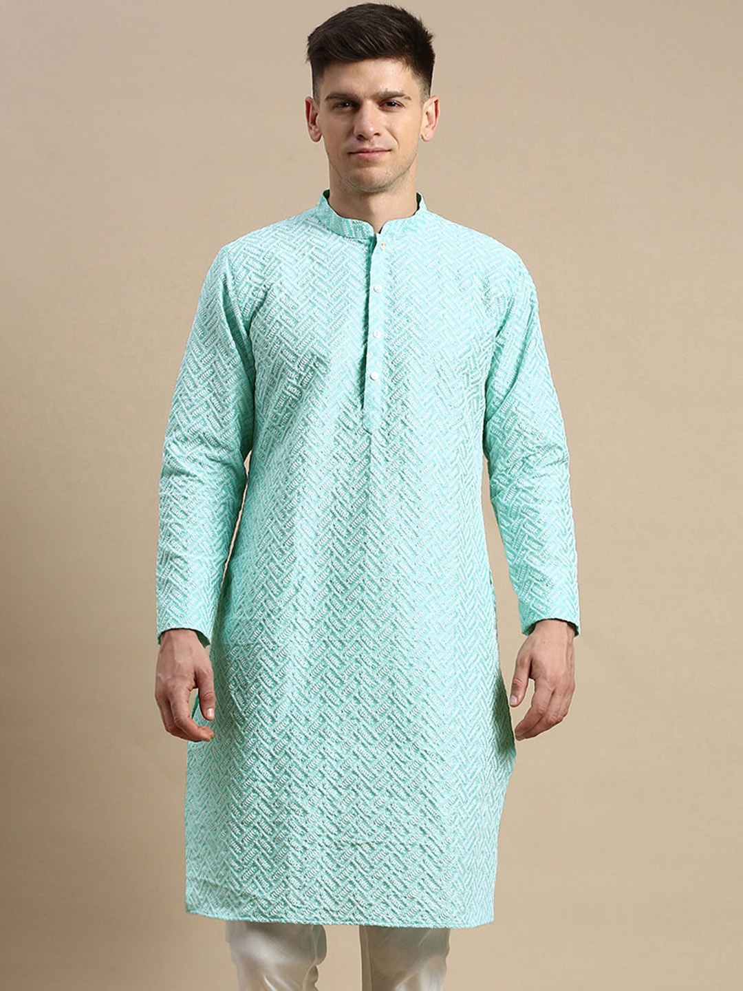 

Amodh by Kisah Ethnic Motifs Embrodiered Straight Kurta, Turquoise blue