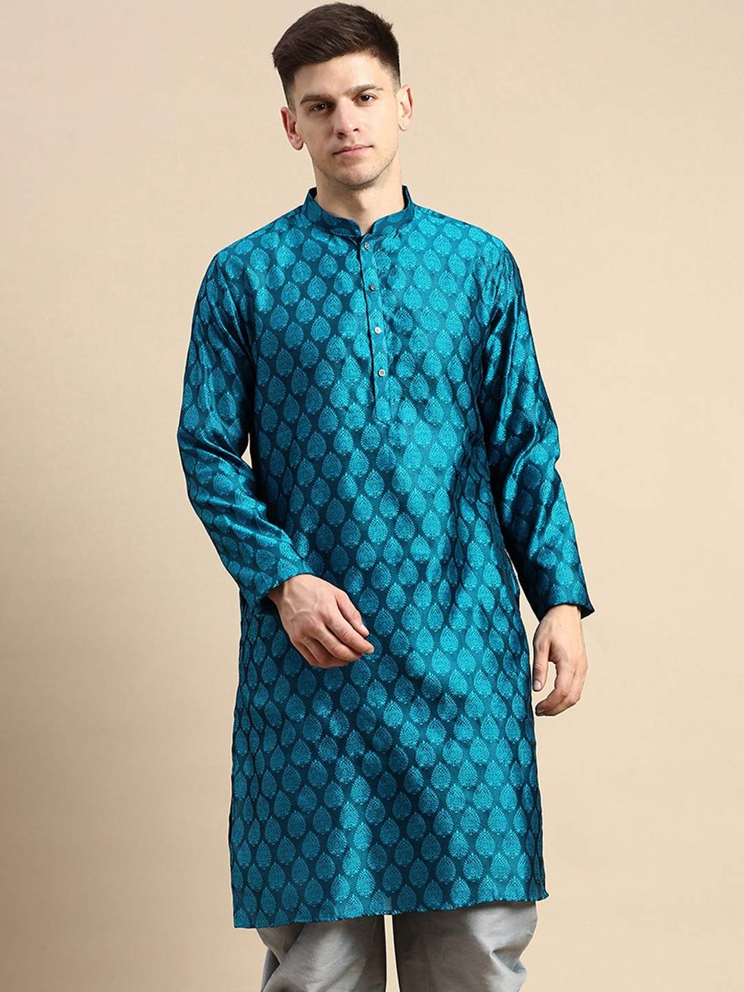 

Amodh by Kisah Ethnic Motifs Woven Design Straight Kurta, Blue