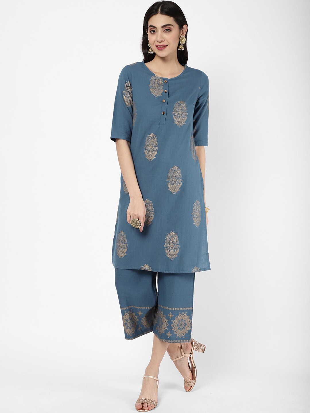 

R&B Floral Printed Straight Kurta, Blue