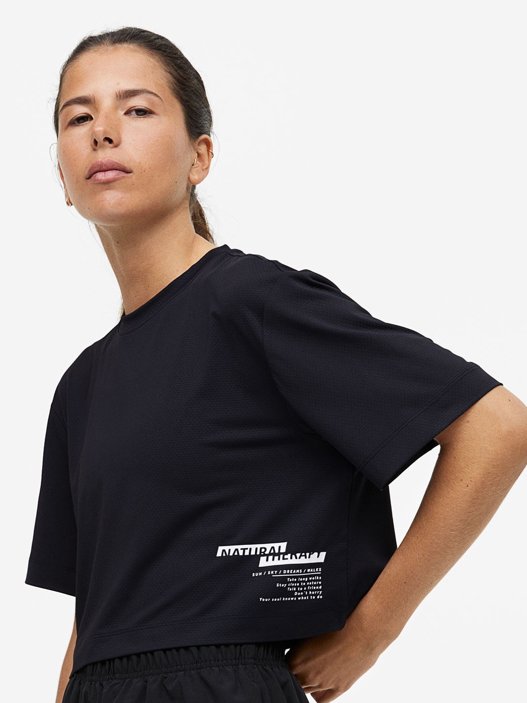 

H&M DryMove Cropped Sports Top, Black