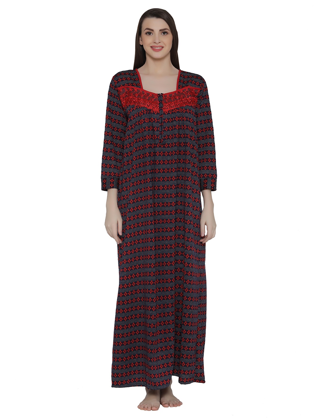 

Clovia Red & Navy Blue Printed Nightdress